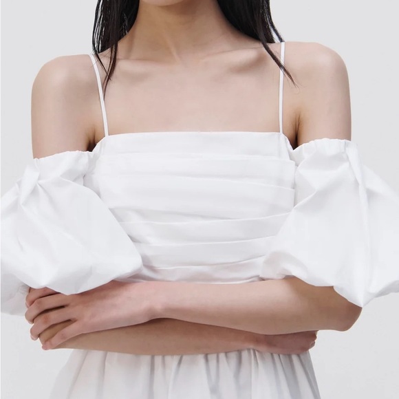 SIMKHAI Sanam Mini Bubble Dress, WHITE off shoulder, size 0 style 223-1129 - Picture 2 of 6